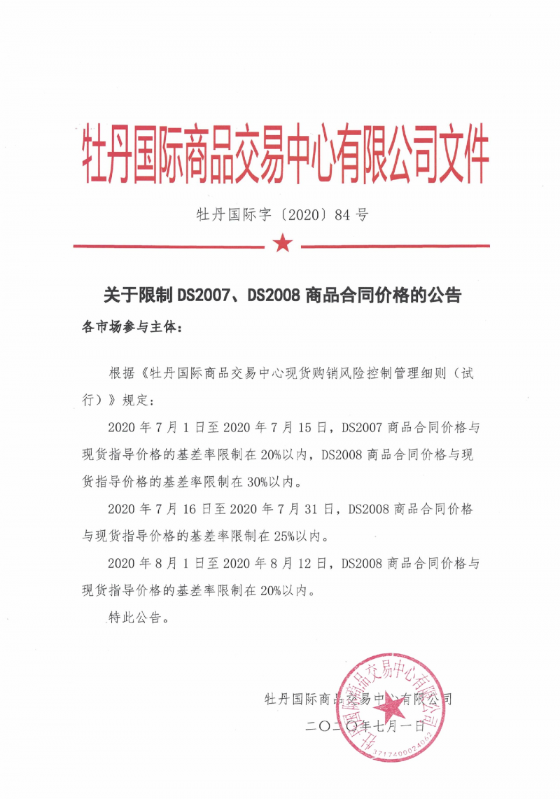 关于限制DS2007、DS2008商品合同价格的公告